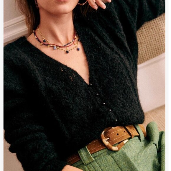 NWT Sezane Lison Cardigan Black Noir French Knit Causal Wool Classic - Picture 2 of 6